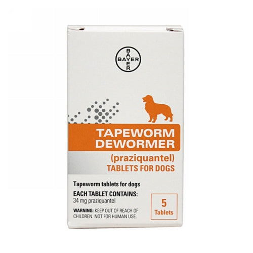 Praziquantel Tapeworm Dewormer Tablets for Dogs 5 Packets by Bayer