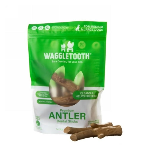 Premium Antler Dental Sticks for Dogs Medium/Large 14.3 Oz by Waggletooth