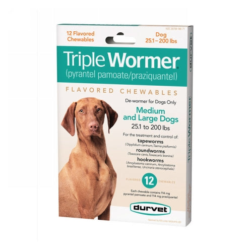 Durvet Triple Wormer Dog Dewormer Medium/Large Dog 12 Tablets by Durvet