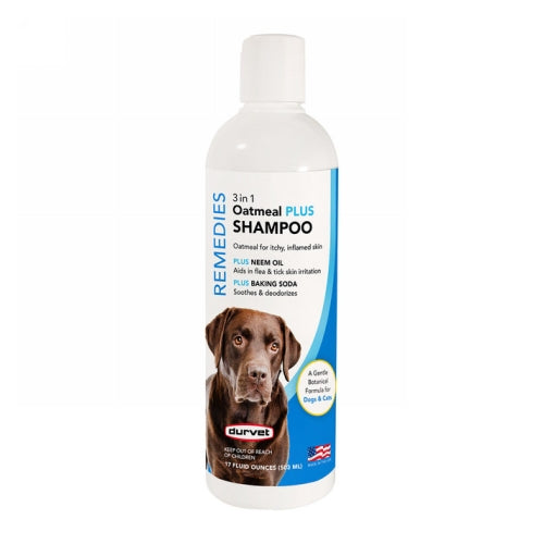 Naturals Remedies 3 in 1 Oatmeal PLUS Shampoo for Dogs and Cats 17 Oz by Durvet