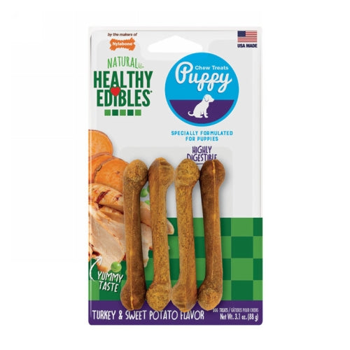 Healthy Edibles Sweet Potato & Turkey Puppy Chew Treats Petite 4 Packets by Nylabone