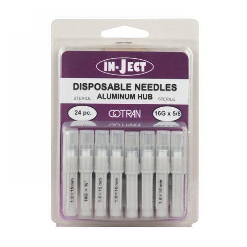 In-Ject Disposable Hypodermic Needles 16 x 5/8" White 24 Packets by Cotran Corporation