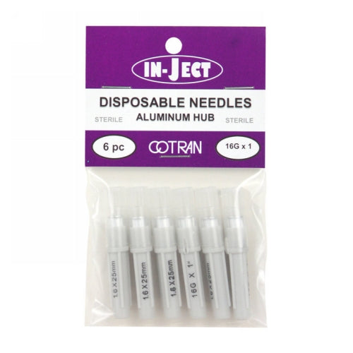 In-Ject Disposable Hypodermic Needles 16 x 1" White 6 Packets by Cotran Corporation