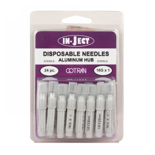 In-Ject Disposable Hypodermic Needles 16 x 1" White 24 Packets by Cotran Corporation