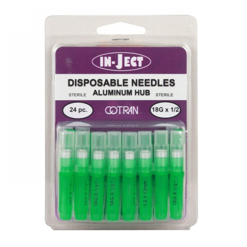In-Ject Disposable Hypodermic Needles 18 x 1/2" Green 24 Packets by Cotran Corporation