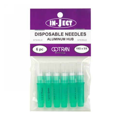 In-Ject Disposable Hypodermic Needles 18 x 5/8" Green 6 Packets by Cotran Corporation
