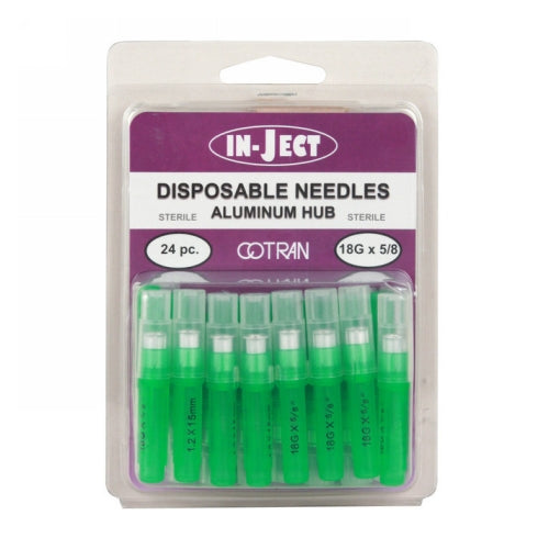 In-Ject Disposable Hypodermic Needles 18 x 5/8" Green 24 Packets by Cotran Corporation