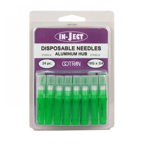 In-Ject Disposable Hypodermic Needles 18 x 3/4" Green 24 Packets by Cotran Corporation