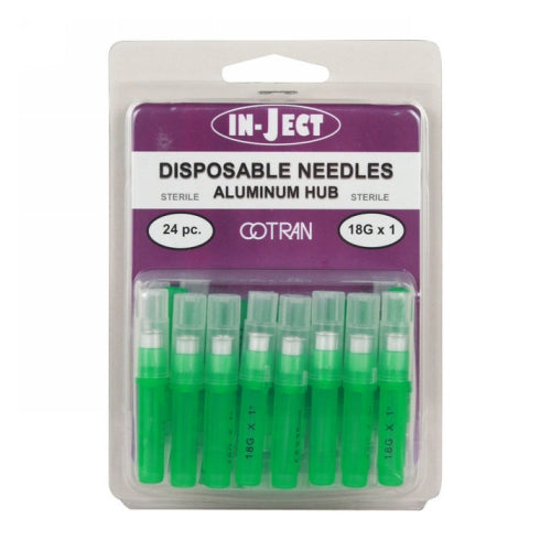 In-Ject Disposable Hypodermic Needles 18 x 1" Green 24 Packets by Cotran Corporation