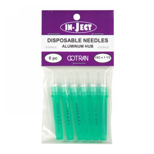 In-Ject Disposable Hypodermic Needles 18 x 1-1/2" Green 6 Packets by Cotran Corporation