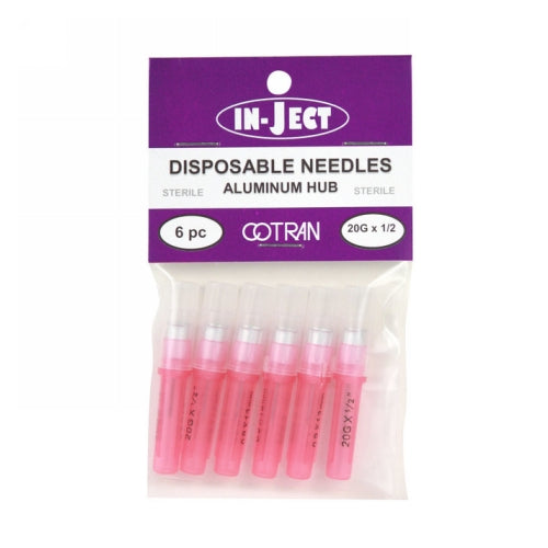In-Ject Disposable Hypodermic Needles 20 x 1/2" Pink 6 Packets by Cotran Corporation