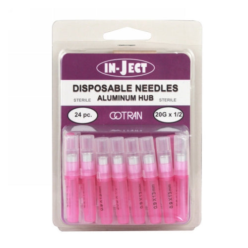In-Ject Disposable Hypodermic Needles 20 x 1/2" Pink 24 Packets by Cotran Corporation
