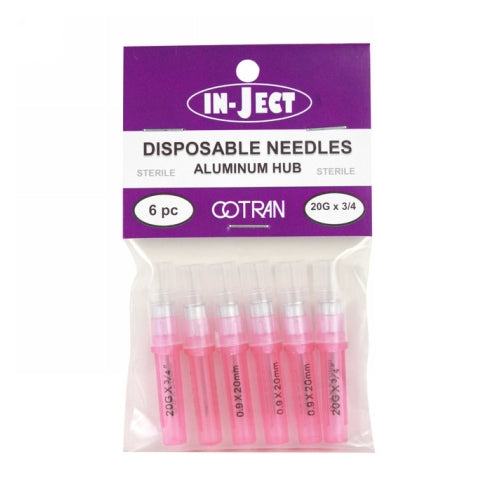 In-Ject Disposable Hypodermic Needles 20 x 3/4" Pink 6 Packets by Cotran Corporation