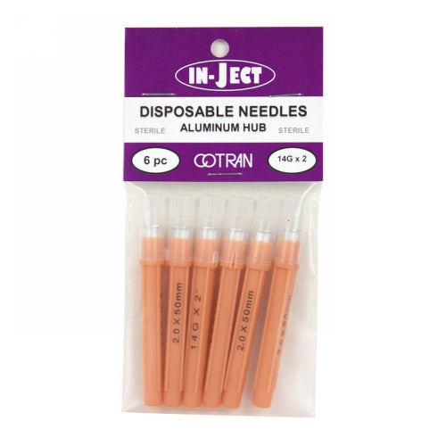 In-Ject Disposable Hypodermic Needles 14 x 2" Orange 6 Packets by Cotran Corporation