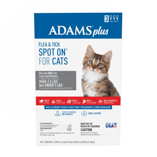 Adams Plus Flea & Tick Spot On for Cats and Kittens 3 Packets by Adams