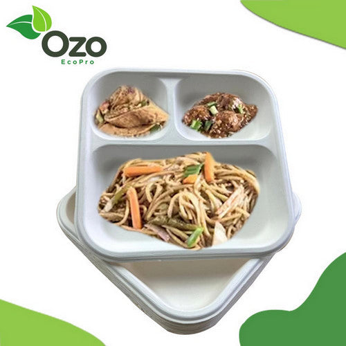 Ozo EcoPro Sugarcane Meal Tray - 25 Packets - Eco-Conscious Dinnerware, Compostable & Chemical-Free, Hygienic Serving Meal Trays, Bio-Based & Disposable, Biodegradable Compostable Disposable