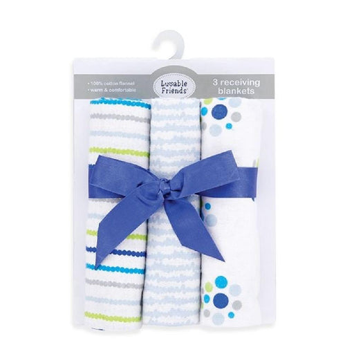 3-Pack Flannel Receiving Blankets - Blue by Giftscircle - Giftscircle