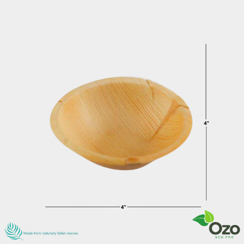 Ozo EcoPro 4" Round Bowl Palm Leaf Plates [25-Pack] Eco-friendly disposable plates, Compostable Disposable, Palm leaf plates, Square bamboo plates disposable, Natural leaf plates, Recyclable palm plates, Eco party plates, Natural disposable dinnerware