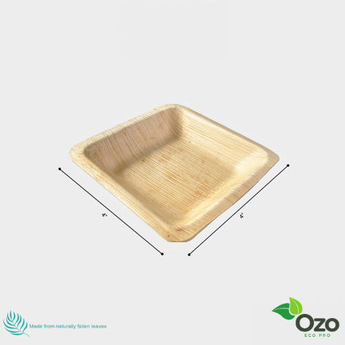 Ozo EcoPro 4" Square Bowl Palm Leaf Plates [25-Pack] Eco-friendly disposable plates, Compostable Disposable, Palm leaf plates, Square bamboo plates disposable, Natural leaf plates, Recyclable palm plates, Eco party plates, Natural disposable dinnerware