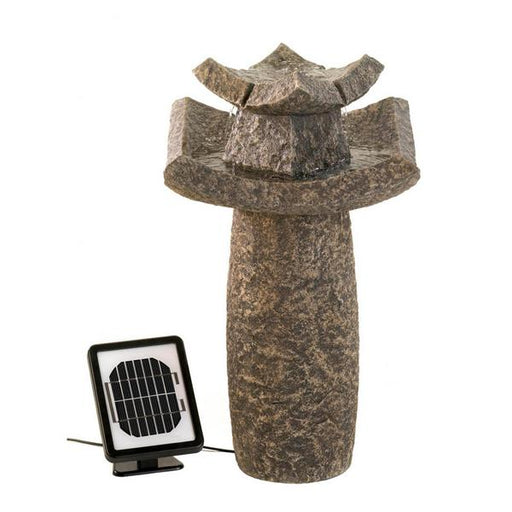 Abstract Temple Stone-Look Garden Fountain - Solar or Corded - Giftscircle