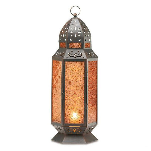 Amber Glass Moroccan Candle Lantern - 19 inches - Giftscircle