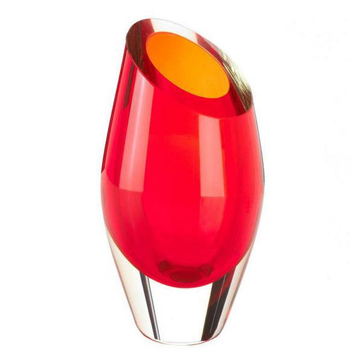 Angled Top Cut Glass Vase - Red - Giftscircle