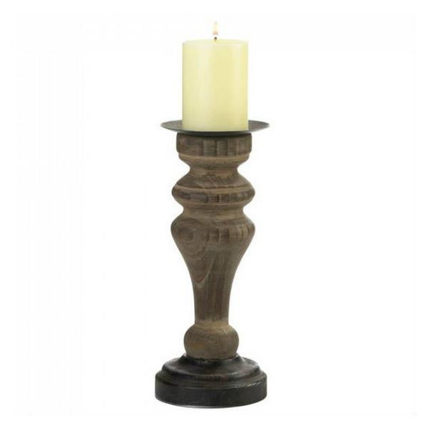 Antique-Style Wood Pillar Candle Holder - 12 inches - Giftscircle