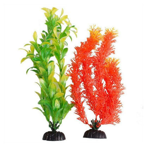 Aquatop Multi-Colored Aquarium Plants 2 Pack - Orange & Green - 2 Pack - (15" High Plants) - Giftscircle