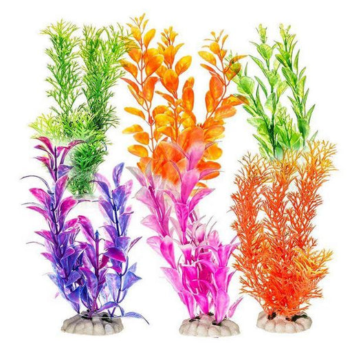 Aquatop Plastic Aquarium Plants Power Pack - Assorted Colors - 12 Pack - (7" High Plants) - Giftscircle