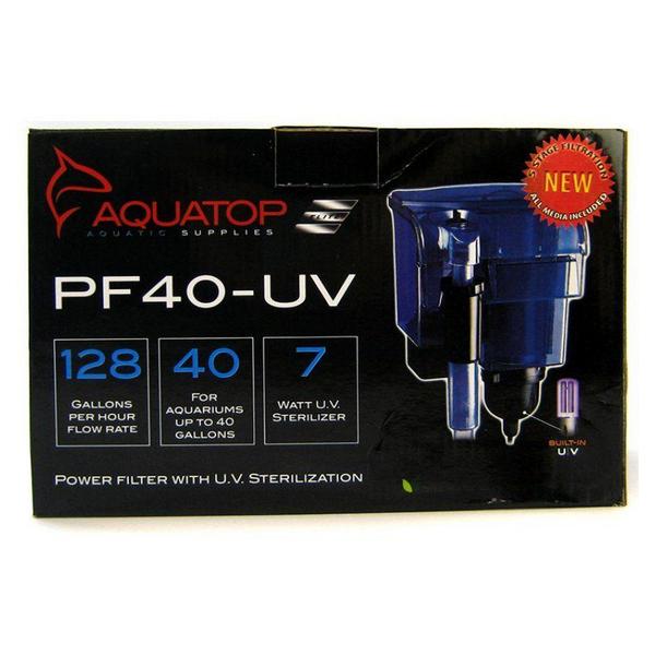 Aquatop Power Filter with UV Sterilizer - 7 Watts - 128 GPH - 8.5"L x 6.5"W x 10.5"H (For Aquariums up to 40 Gallons) - Giftscircle