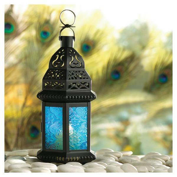 Azure Glass Moroccan Candle Lantern - 10 inches - Giftscircle
