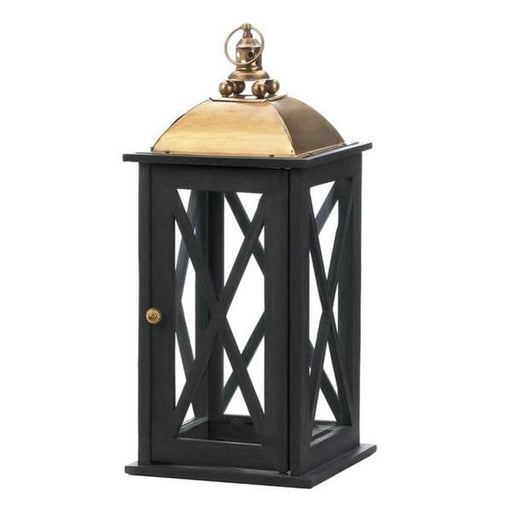 Black Wood Candle Lantern with Bold Metal Top - 21 inches - Giftscircle
