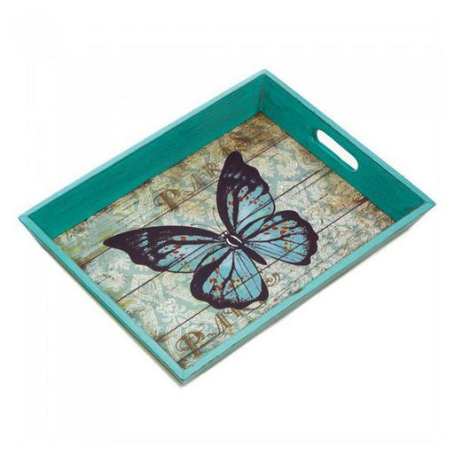 Blue Butterfly Wood Serving Tray - Giftscircle