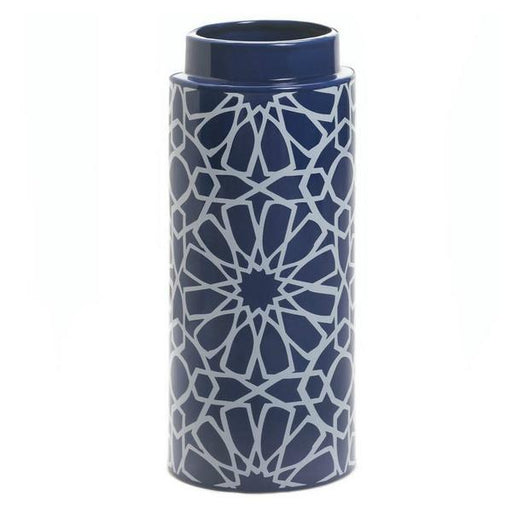 Blue Ceramic Geometric Pattern Cylinder Vase - Giftscircle