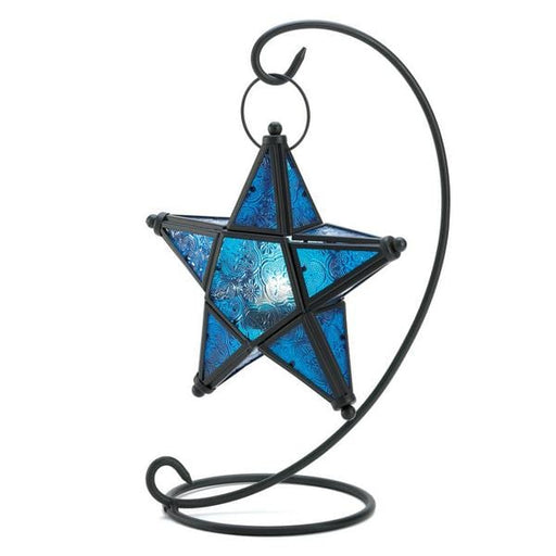Blue Glass Hanging Star Candle Lantern - Giftscircle