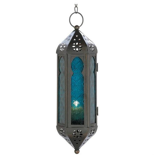 Blue Glass Moroccan Hanging Candle Lantern - Giftscircle