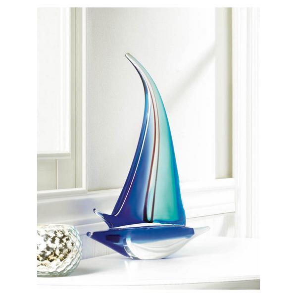 Blue Sailboat Art Glass Sculpture - Giftscircle