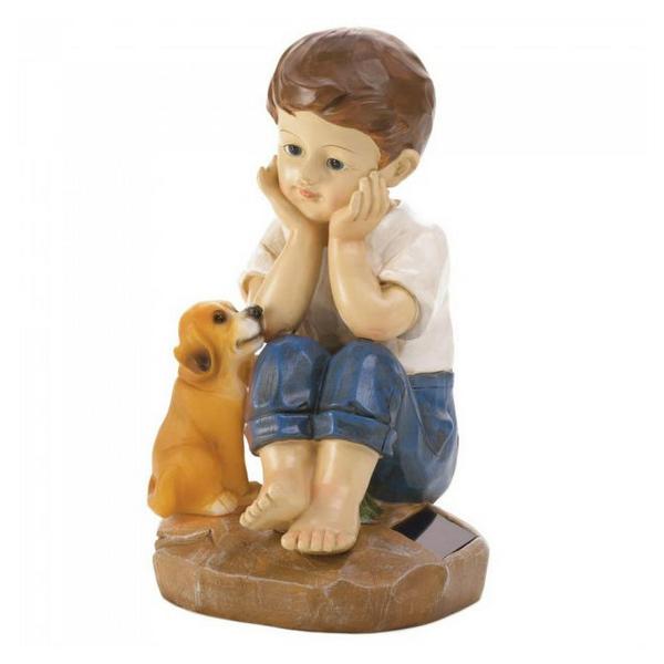 Boy and Puppy Solar Garden Figurine - Giftscircle