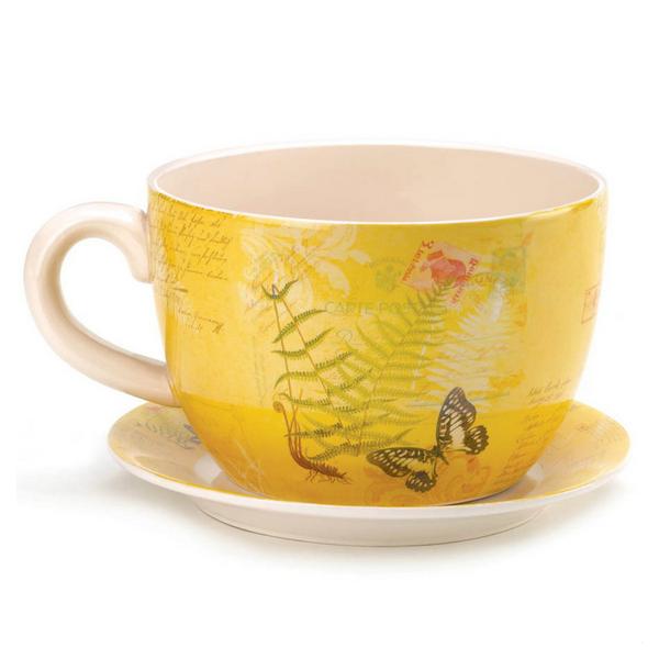 Butterfly Dolomite Tea Cup Planter - 6.25 inches - Giftscircle