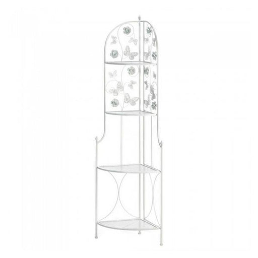 Butterfly-Themed White Iron Four-Tier Corner Shelf - Giftscircle