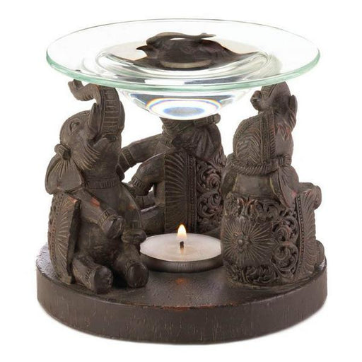 Carved-Look Three Elephants Oil Warmer - Giftscircle
