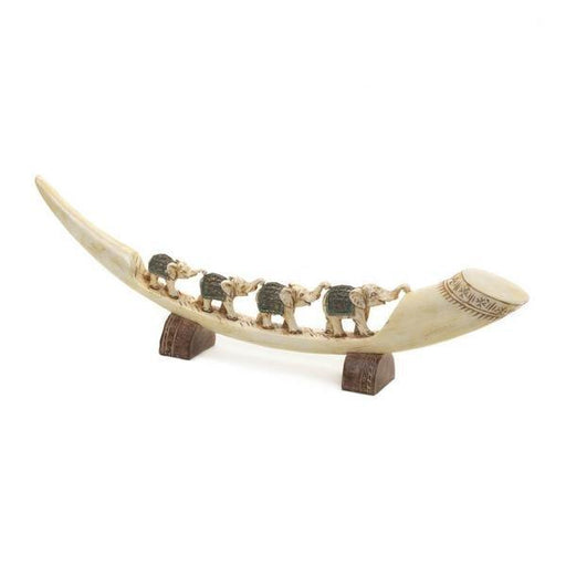 Carved Tusk with Green Elephant Family - Giftscircle