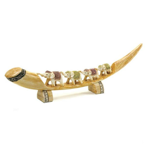 Carved Tusk with Multi-Colored Elephant Family - Giftscircle