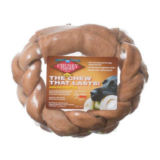 Chunky Chews Solid Rawhide Jumbo Beef Braided Ring - 8" Diameter (1 Pack) - Giftscircle