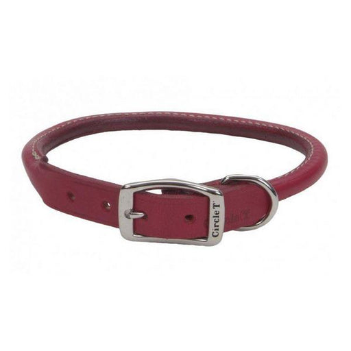 Circle T Oak Tanned Leather Round Dog Collar - Red - 20" Neck - Giftscircle
