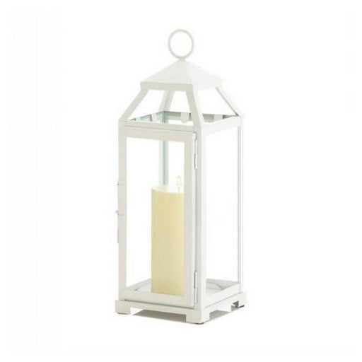 Country White Open Top Metal Candle Lantern - 16 inches - Giftscircle