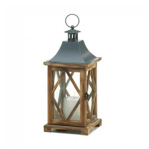 Diamond-Side Wood Candle Lantern - 14 inches - Giftscircle