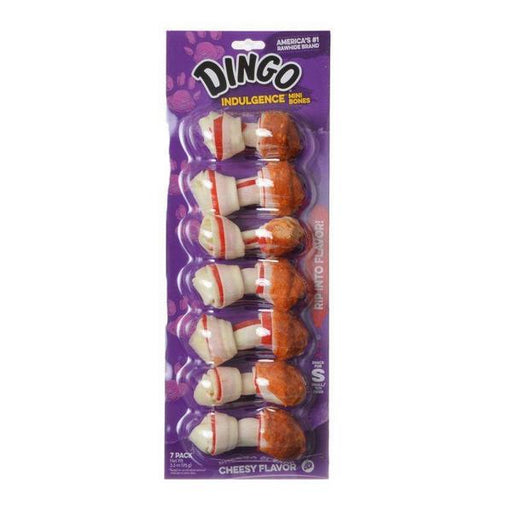 Dingo Indulgence Cheese Flavor Meat & Rawhide Chews (No China Sourced Ingredients) - Mini - 7 Pack (2.5" Bones) - Giftscircle