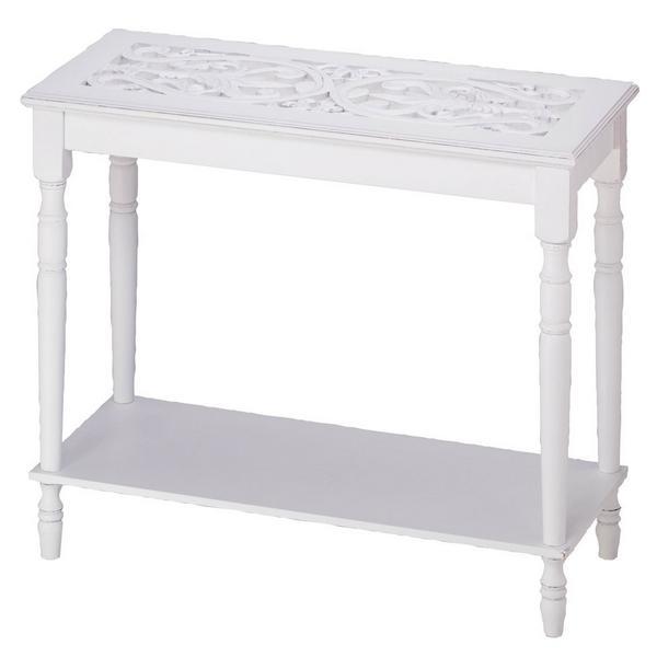 Distressed Look White Carved-Top Table - Giftscircle