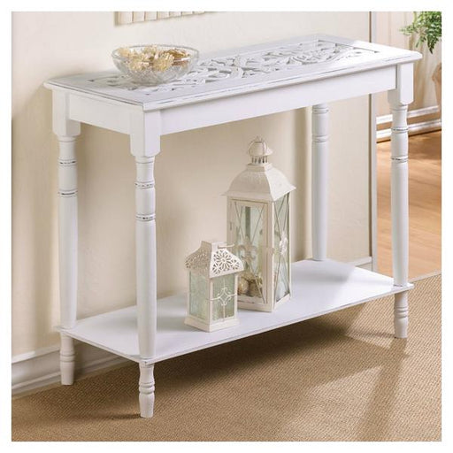 Distressed Look White Carved-Top Table - Giftscircle